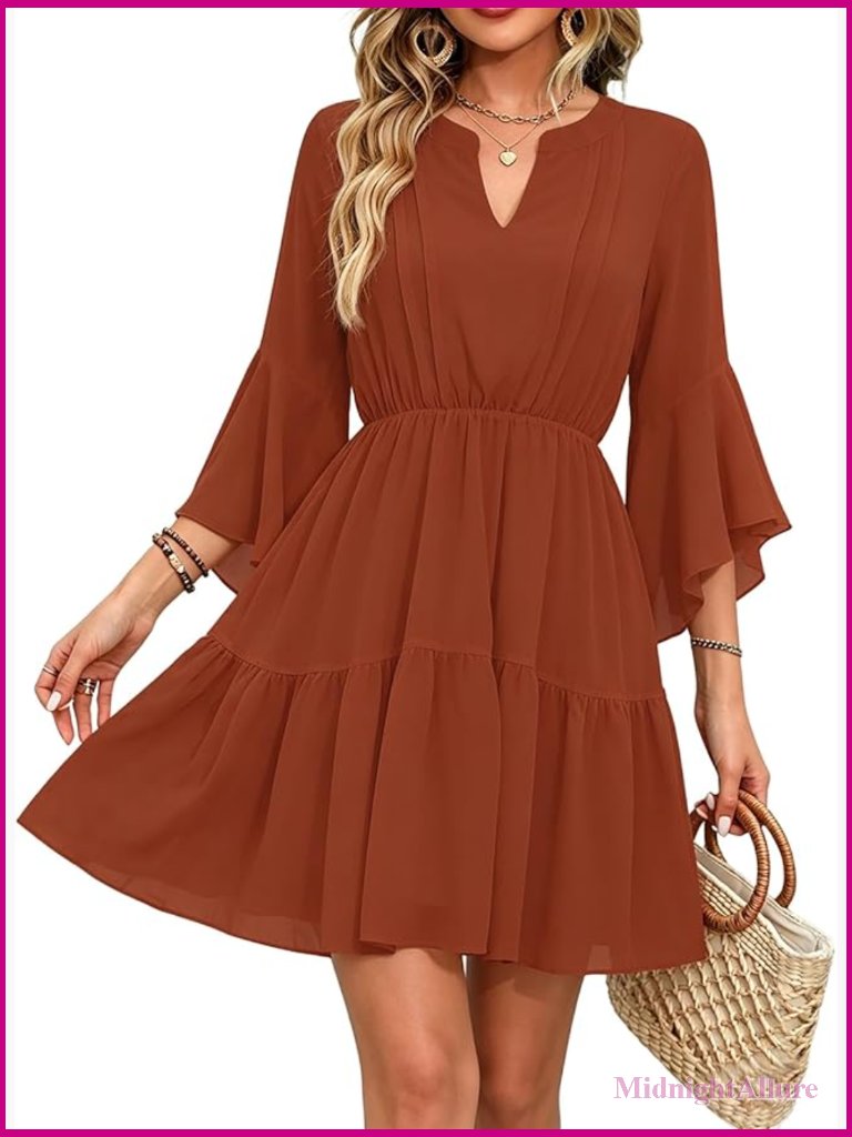 Women's Western Ruffled Sleeve Chiffon Mini Dress Flowy A-Line